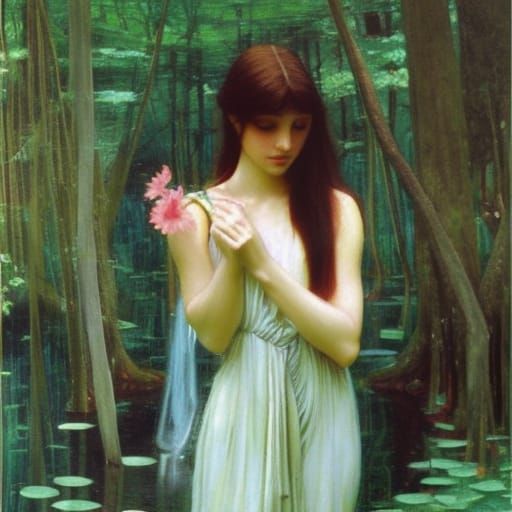 Sacred Grove Maiden in Pre-Raphaelite Style