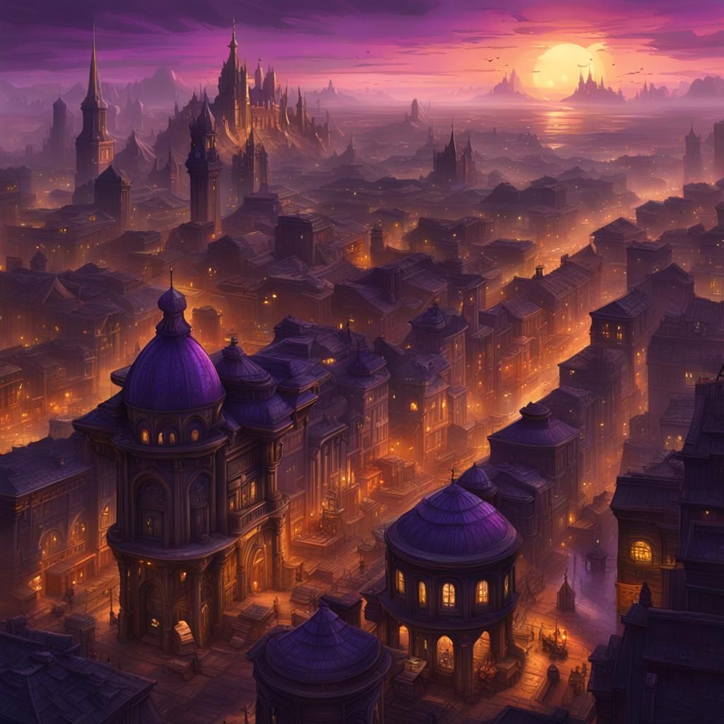 City in a Mug: Dawn Light Fantasy Art