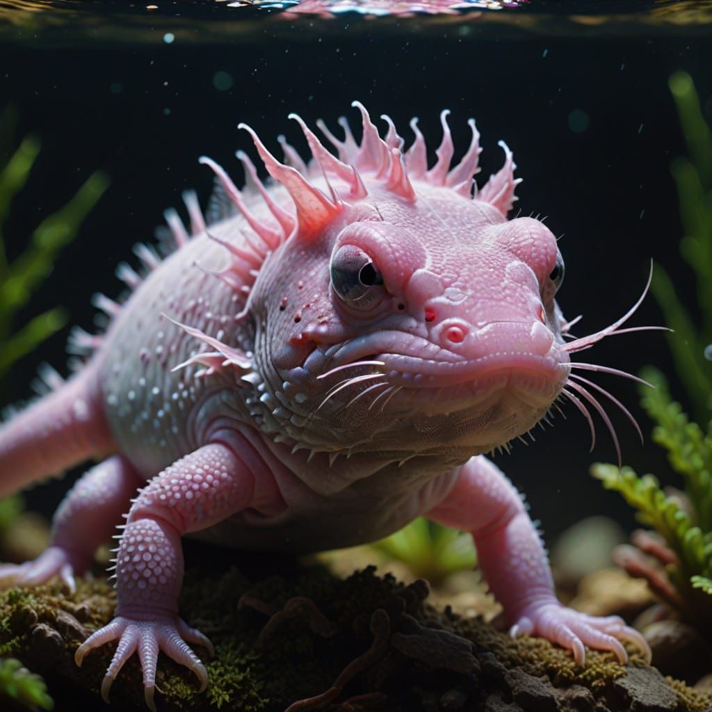 Pink axolotl, realistic