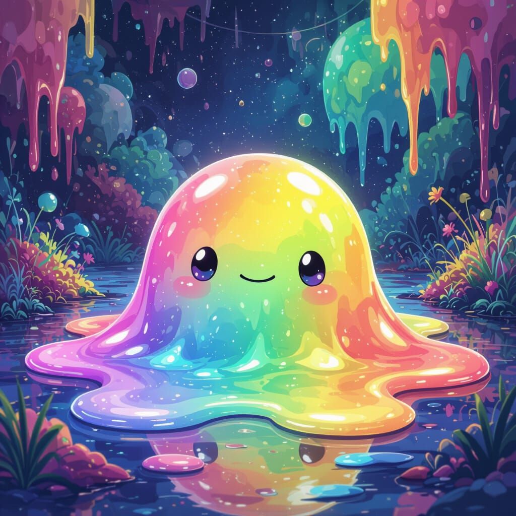 Colorful Anime Slime Meltdown in Murakami Style