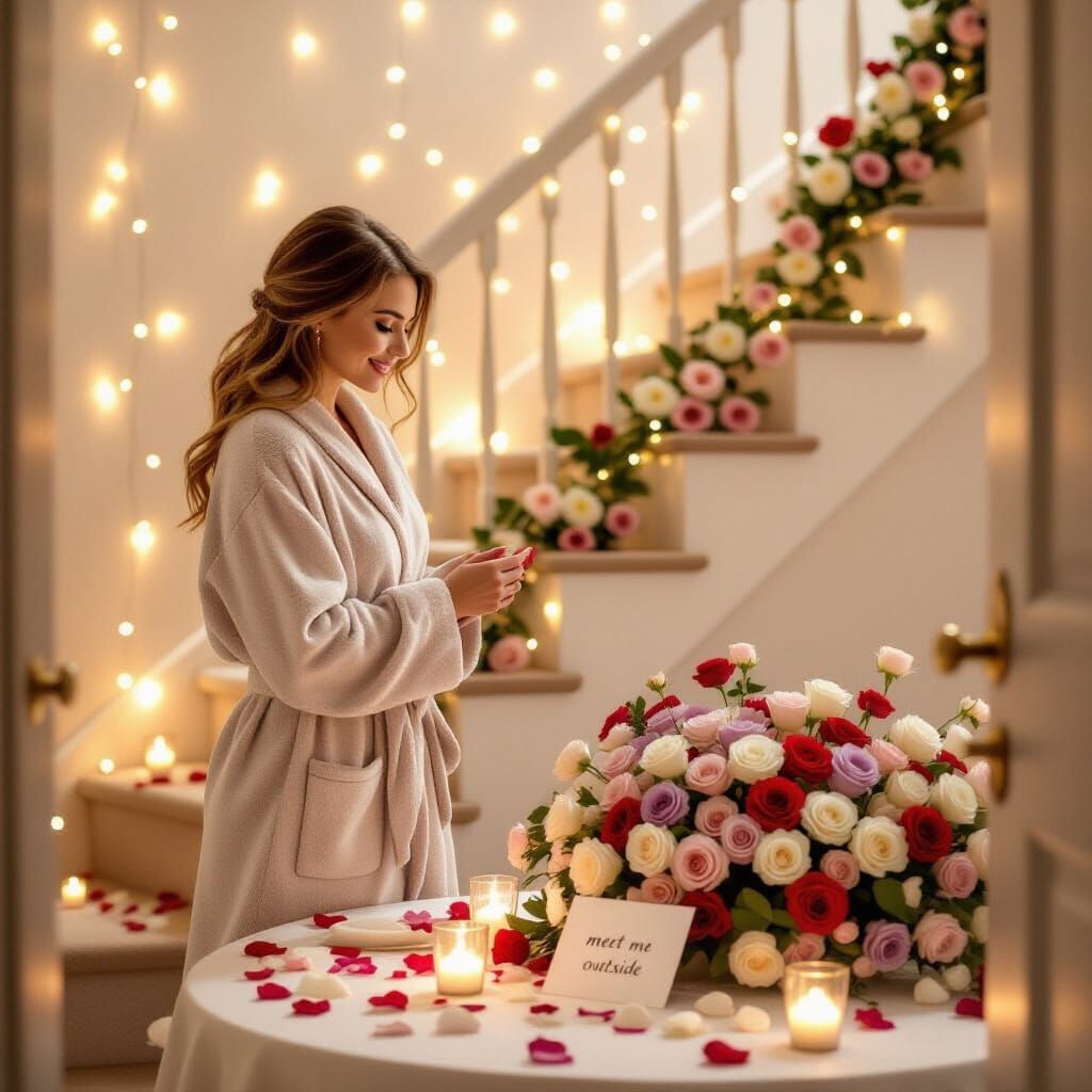 Romantic Proposal Scene with Roses and Lights