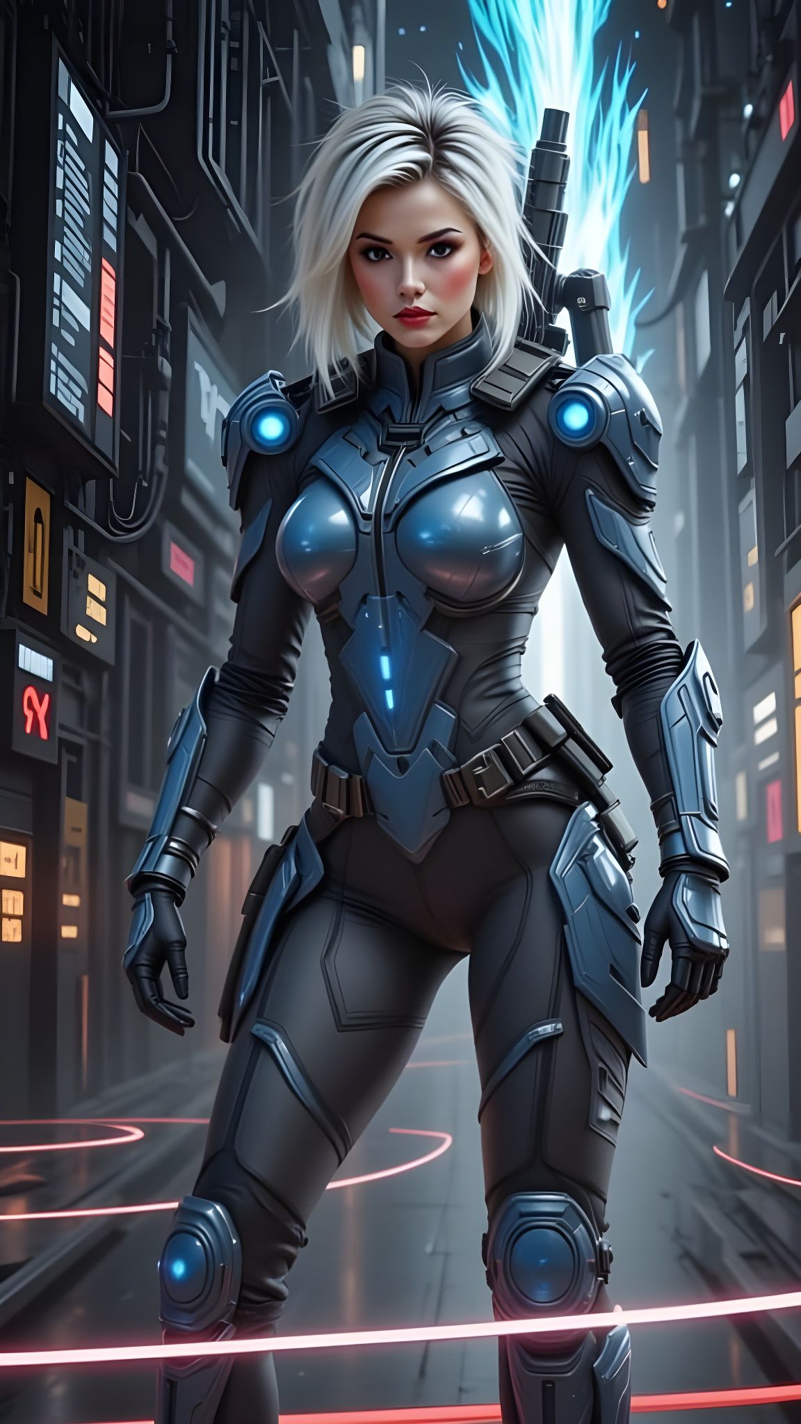 Cybernetic Ghost Warrior in Futuristic Urban Decay