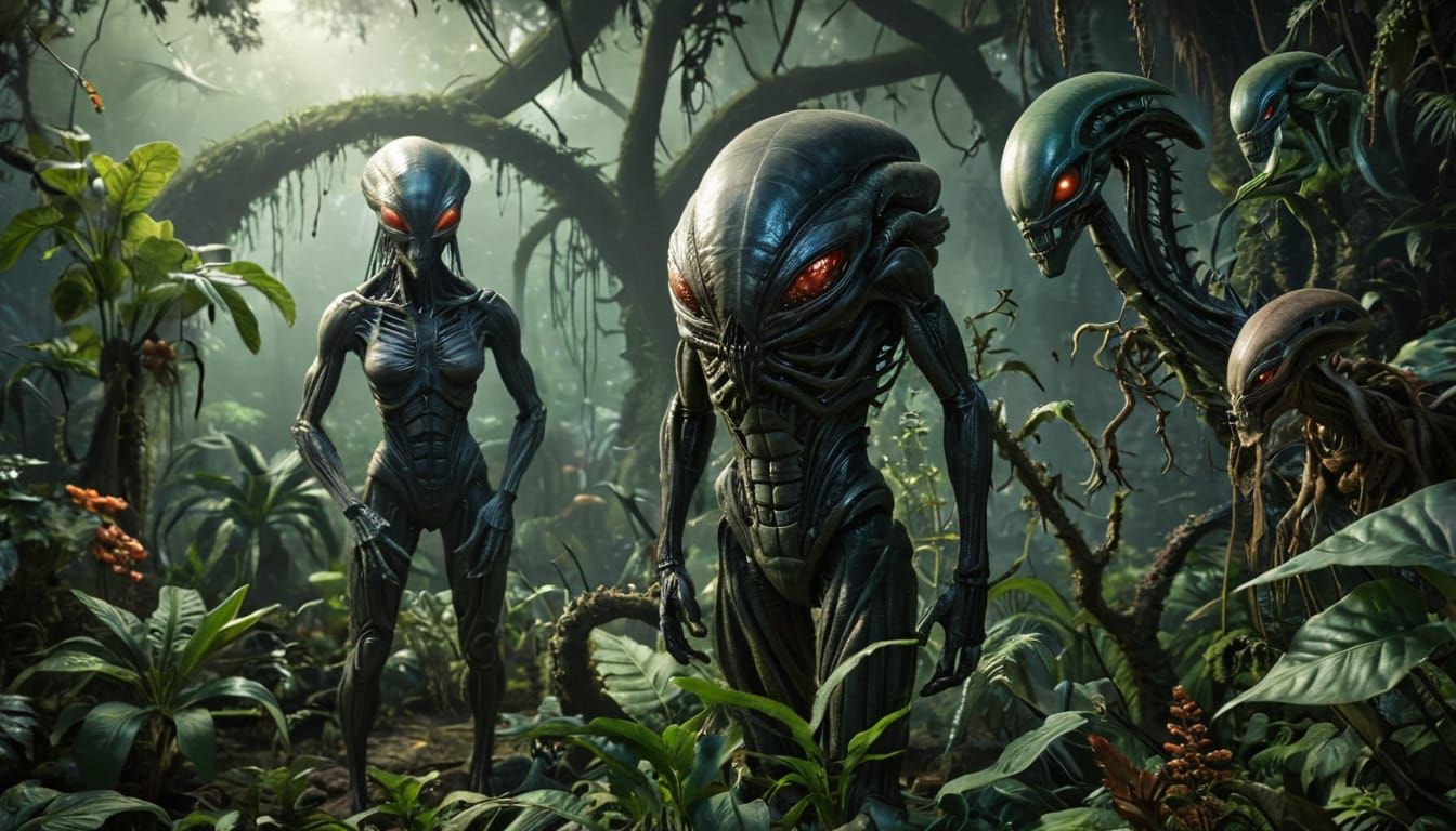 Alien Life Forms in a Lush, Exotic Environment