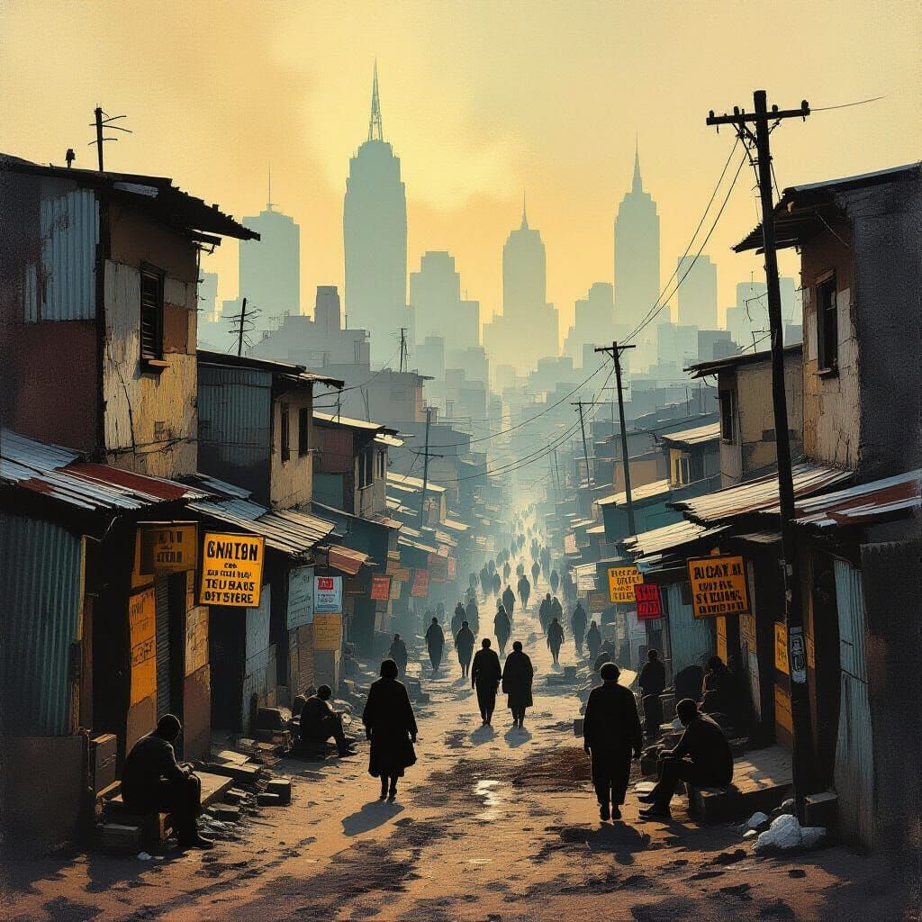 Dystopian Johannesburg Slum in Impressionist Style
