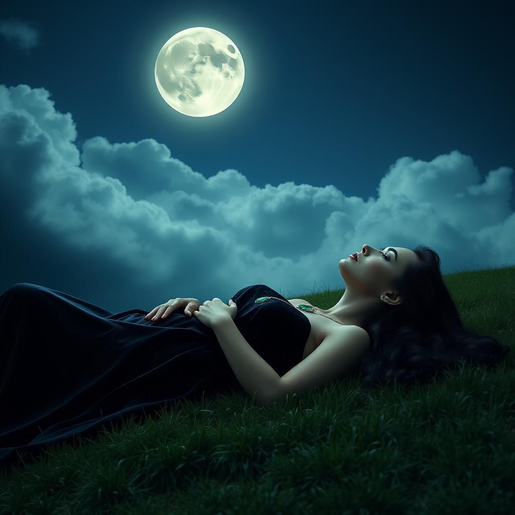 Mystical Woman Conversing with the Moon