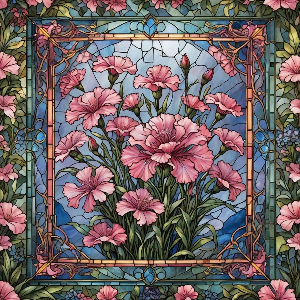 Dianthus Flower in Stained Glass, Ethereal Style