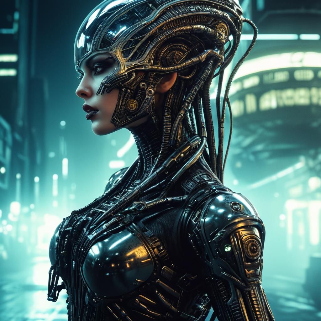 Detailed Biopunk Girl Portrait in Futuristic City
