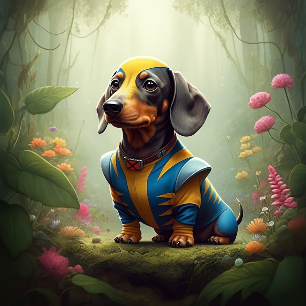 Dachshund as Wolverine in Ghibli Style Forest