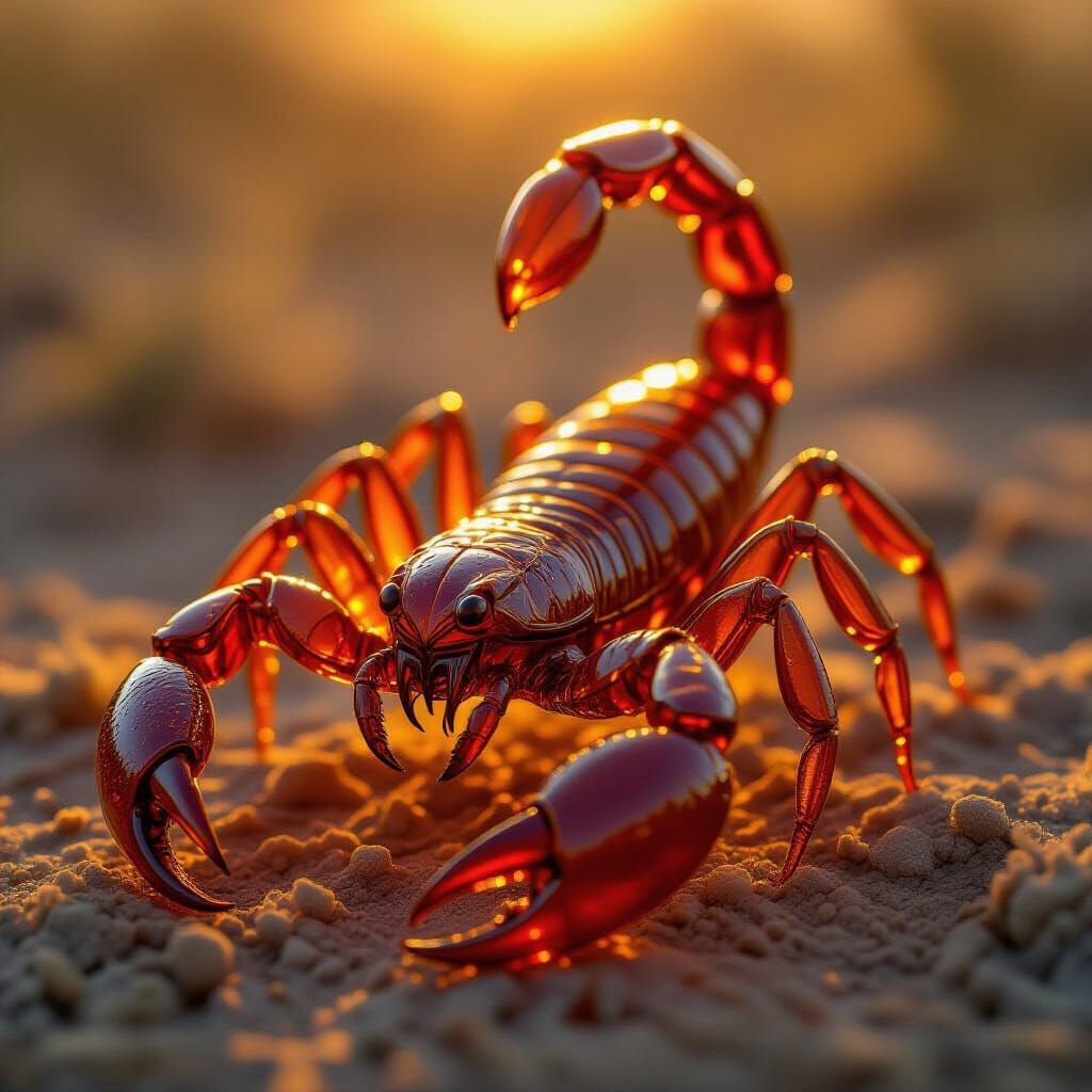 Amber Scorpion Sculpture in Golden Hour Light
