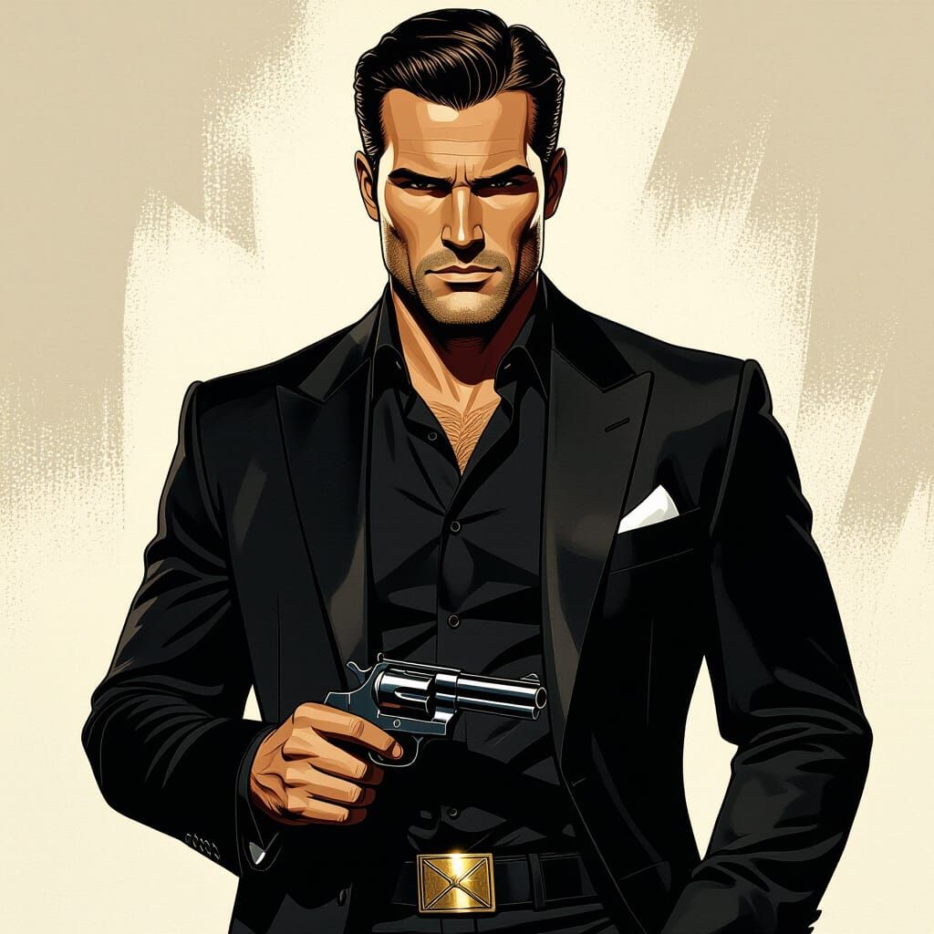Elegant Man Holding Revolver in Noir Style