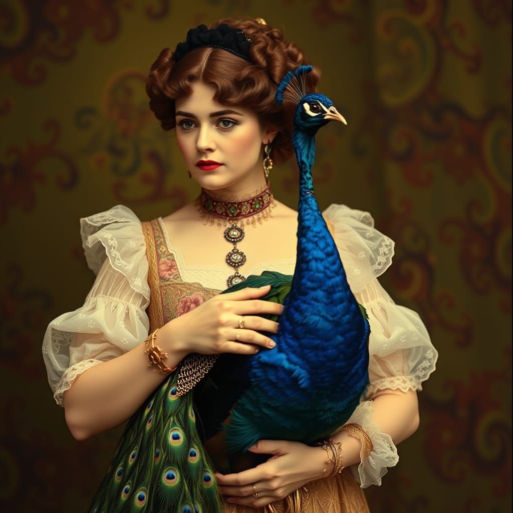 Edwardian Woman with Peacock