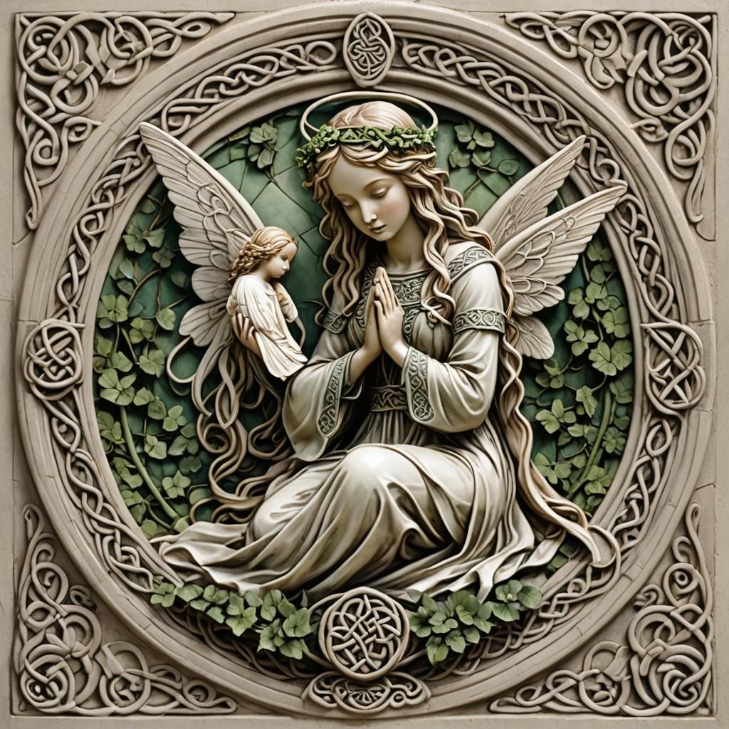 Celtic Knotwork Fairy Angel in Prayer: Prisma Color Sketch