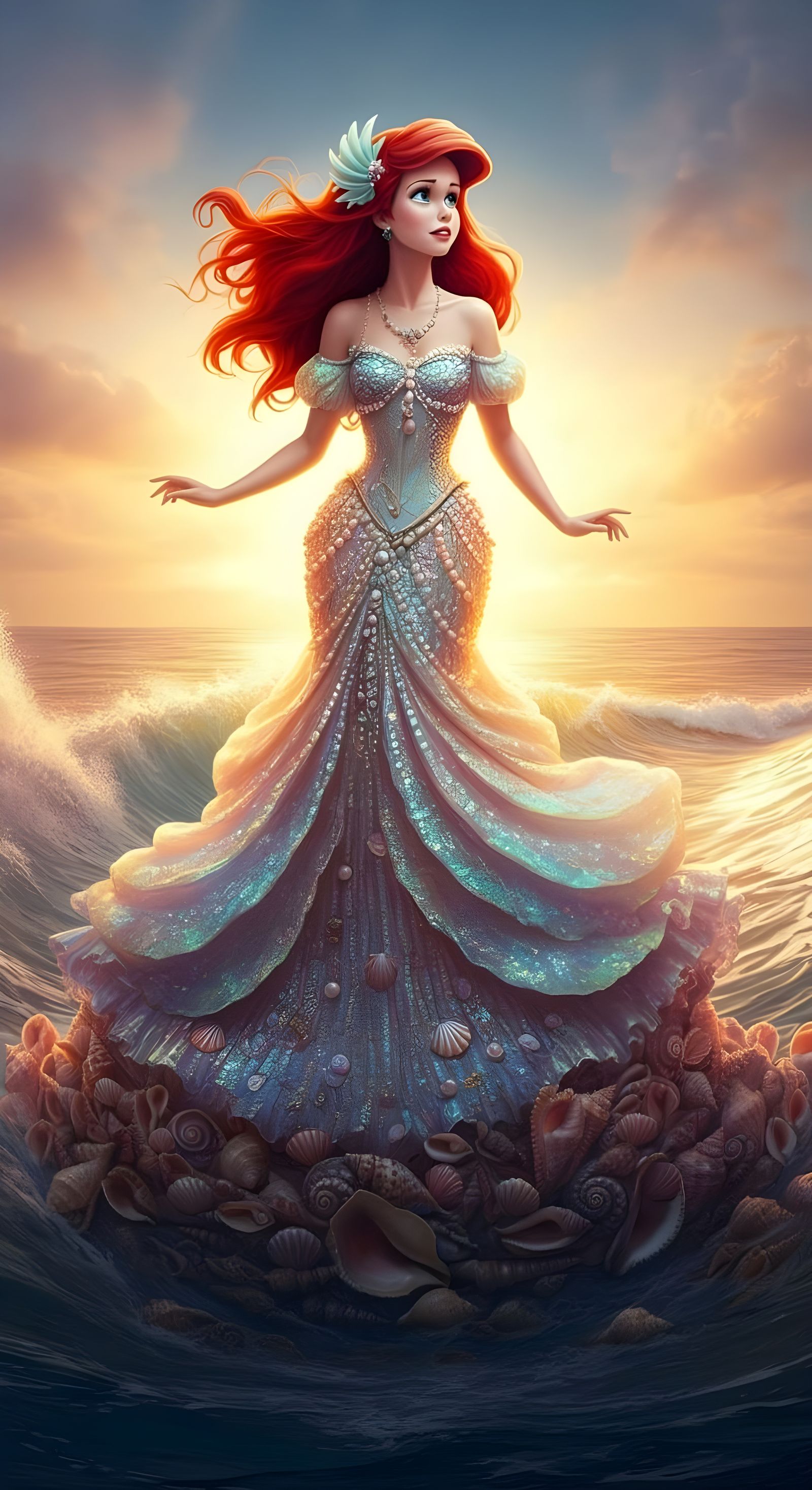 Mermaid Princess Amidst Seashells in Cinematic Portrait