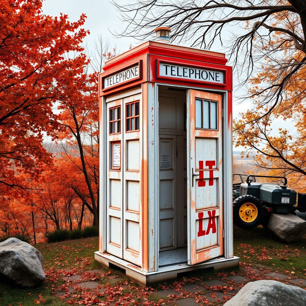 Red TARDIS on White Background
