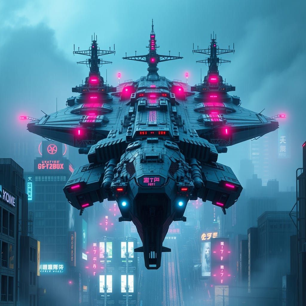 Gigantic Flying Airship Battleship Reveals Cyberpunk Citysca...