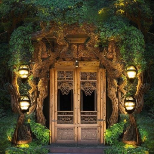 Ornate Elven Doorway in Dense Forest