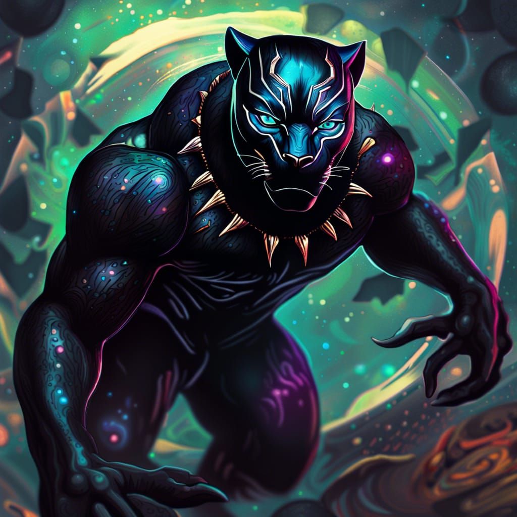 Holographic Black Panther Astral Cosmic Illustration