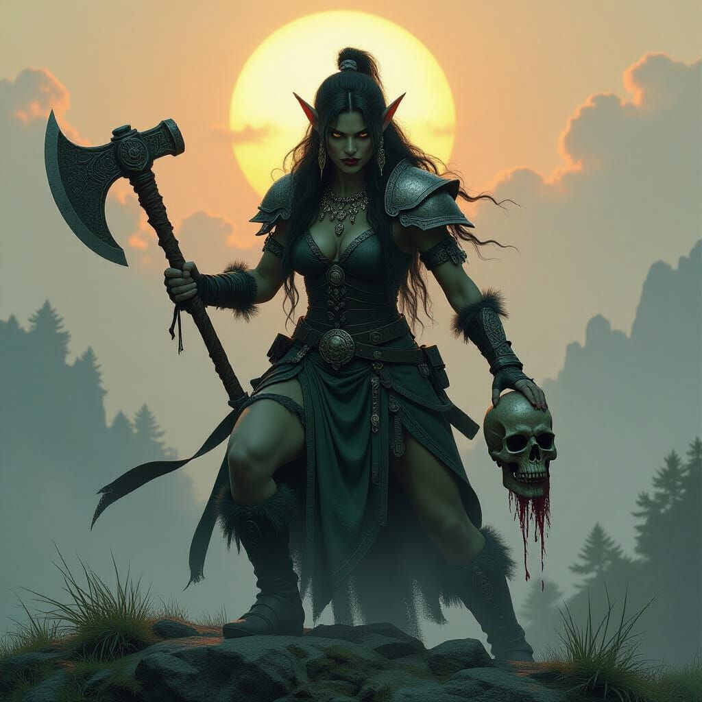 Troll Warlord with Axe and Trophy on Hillock