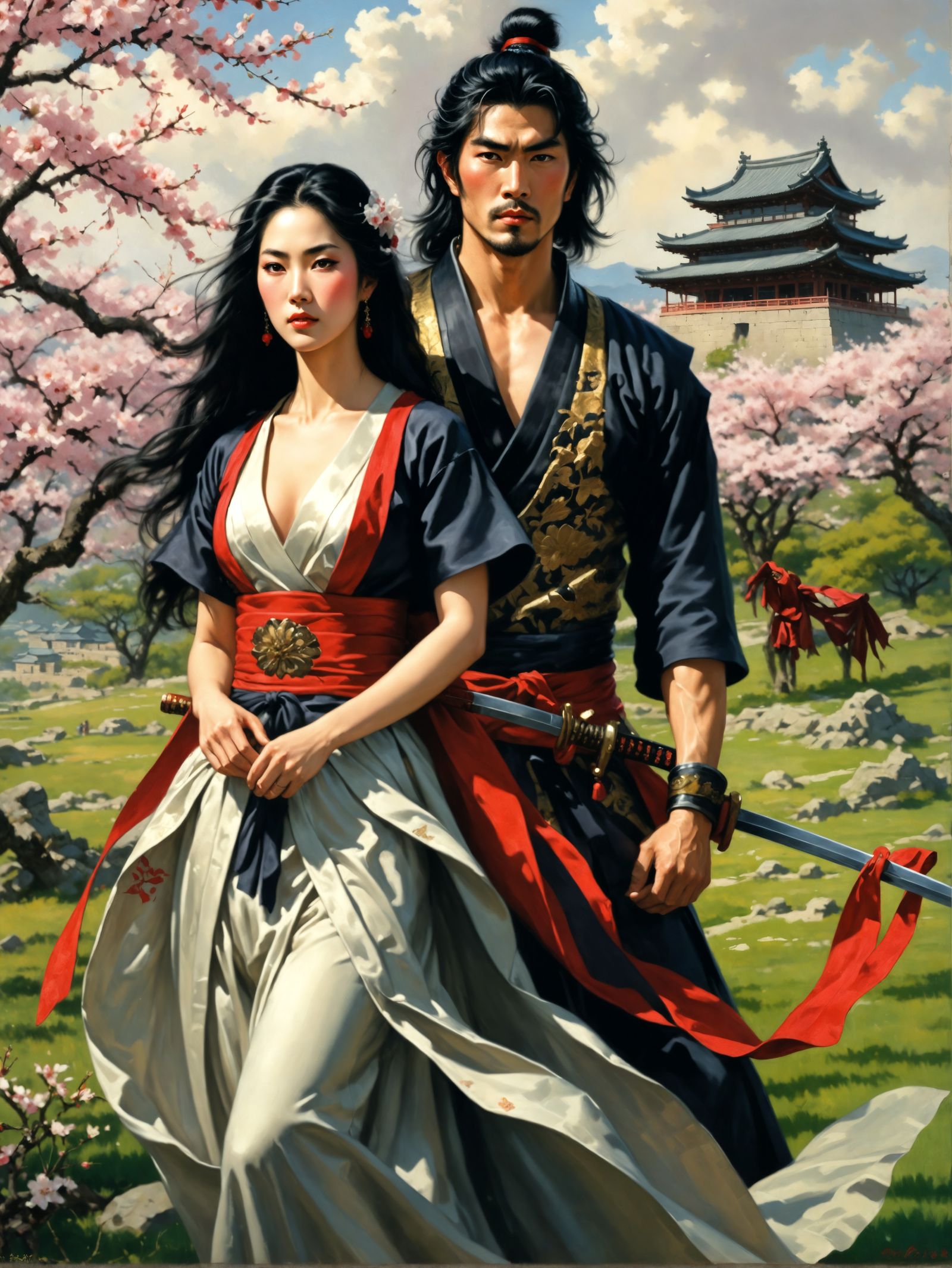 Retro Romance Novel Cover: Medieval Japan