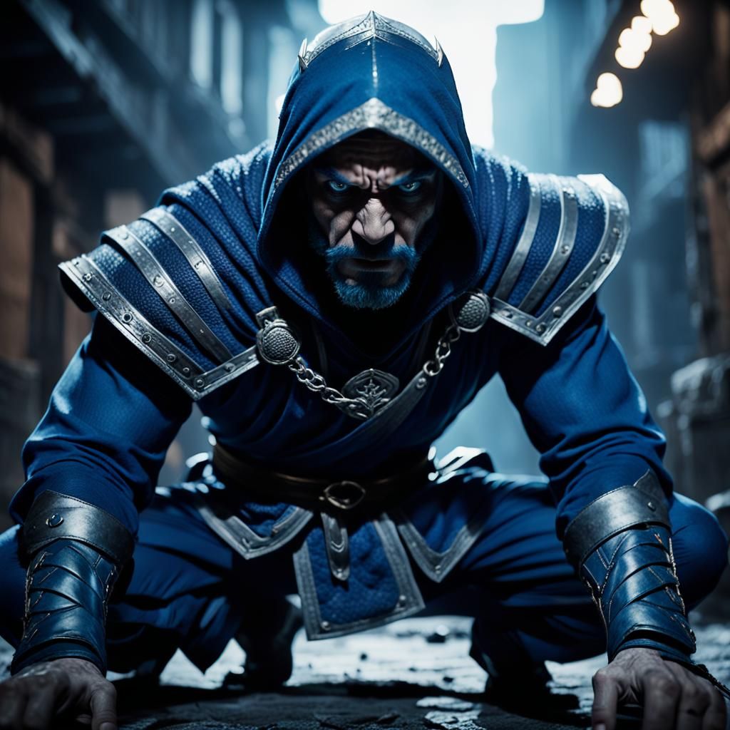 Assassin in Blue: Cinematic Dark Fantasy Portrait