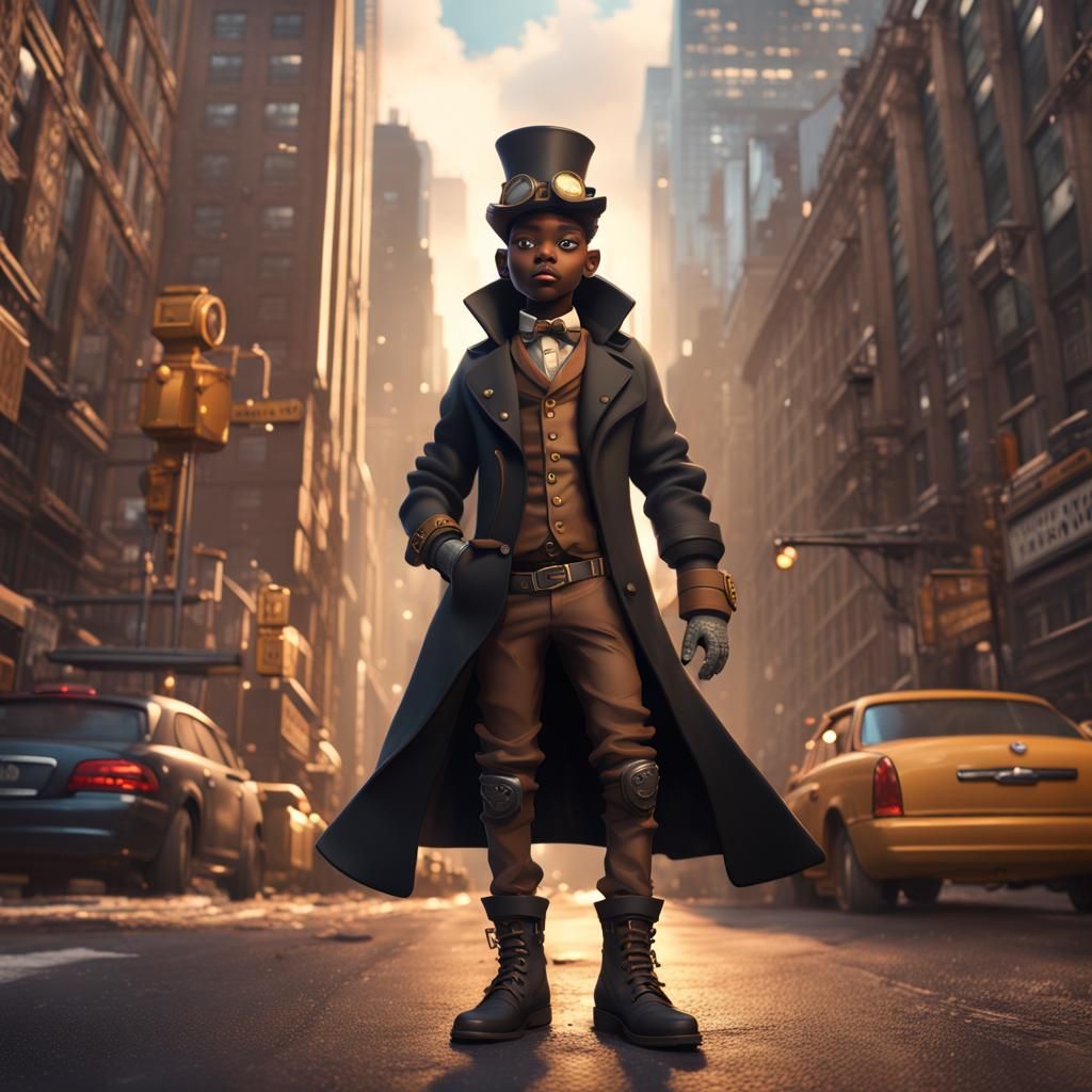 Steampunk Boy Cartoon in New York City