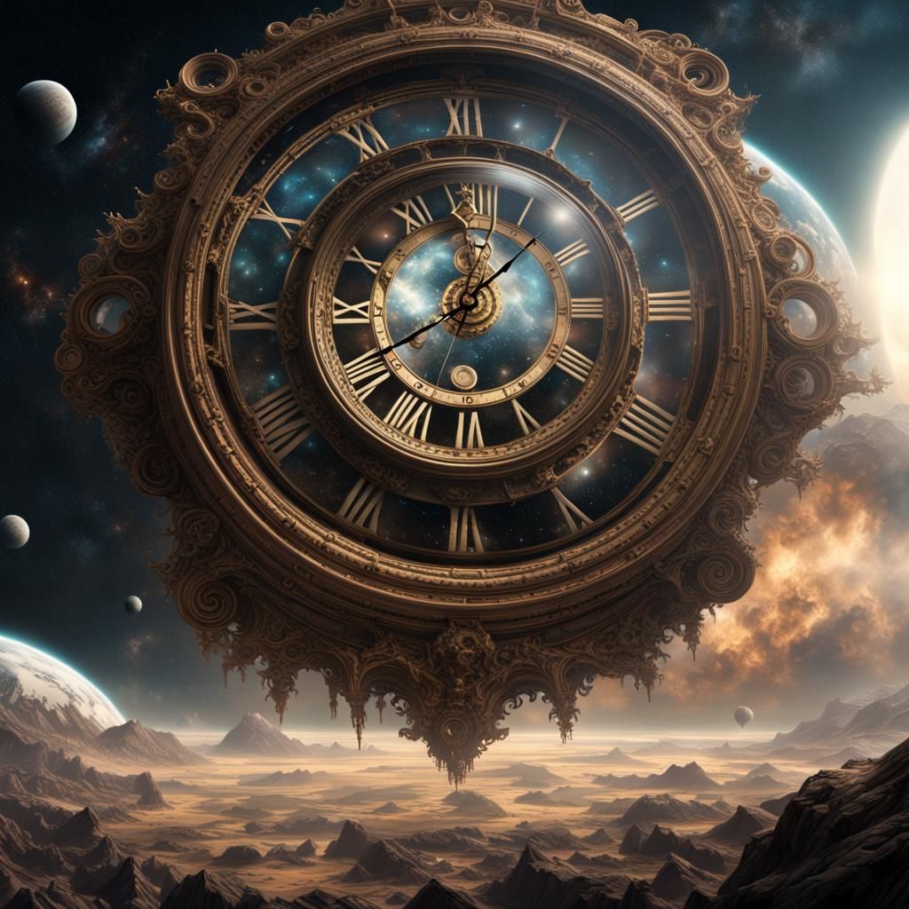Dramatic Clock in Space Digital Painting
