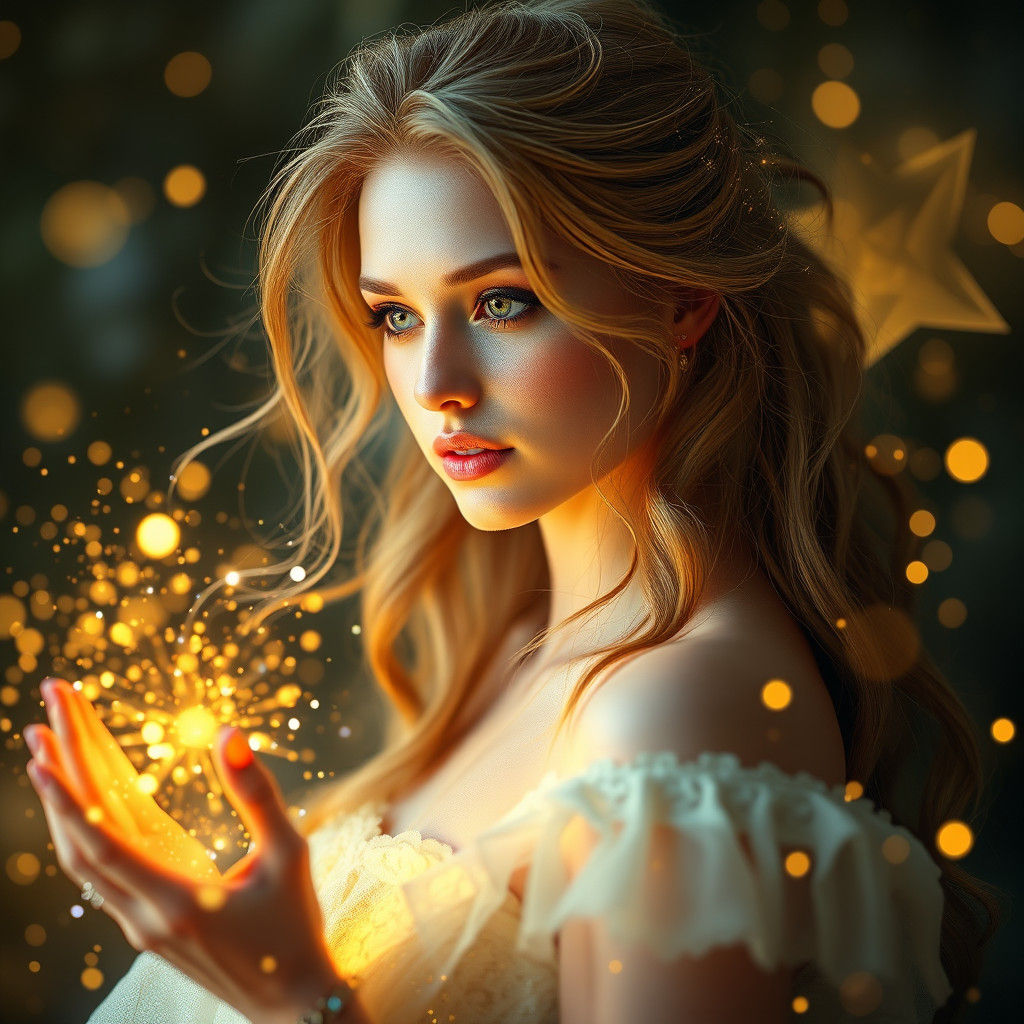 Enchantress with Iridescent Hair in Abstract Fantasy