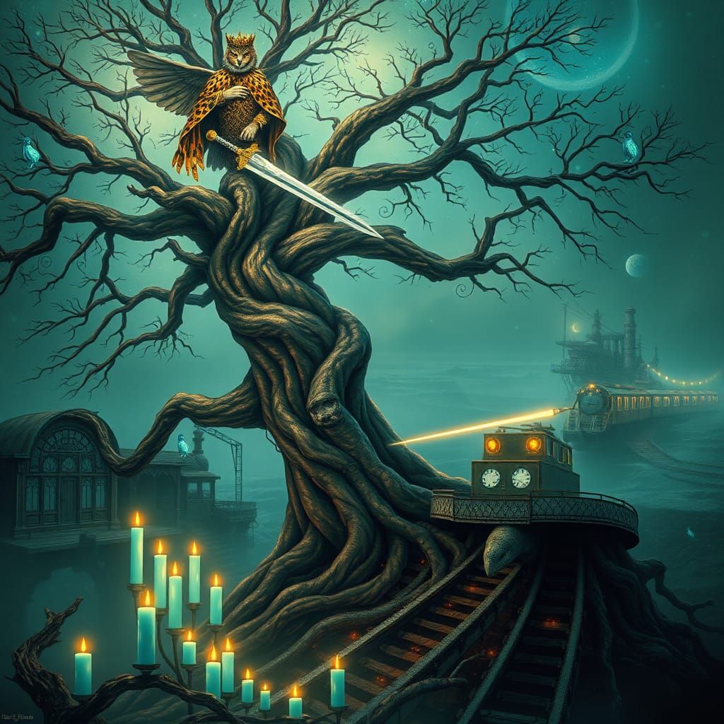 Owl Leopard King in Ethereal Landscape