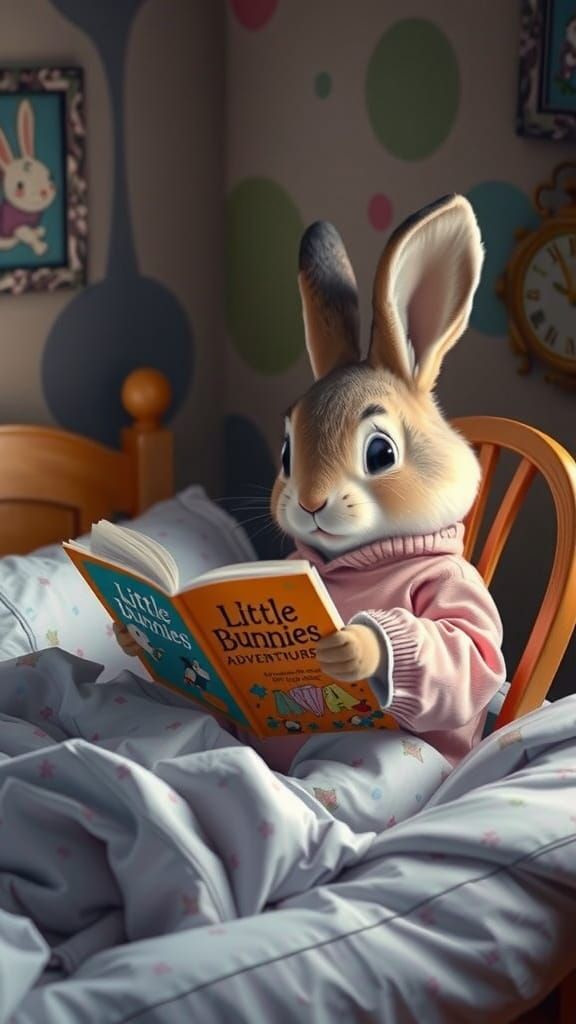 Whimsical Bunny Duo in Cozy Bedroom