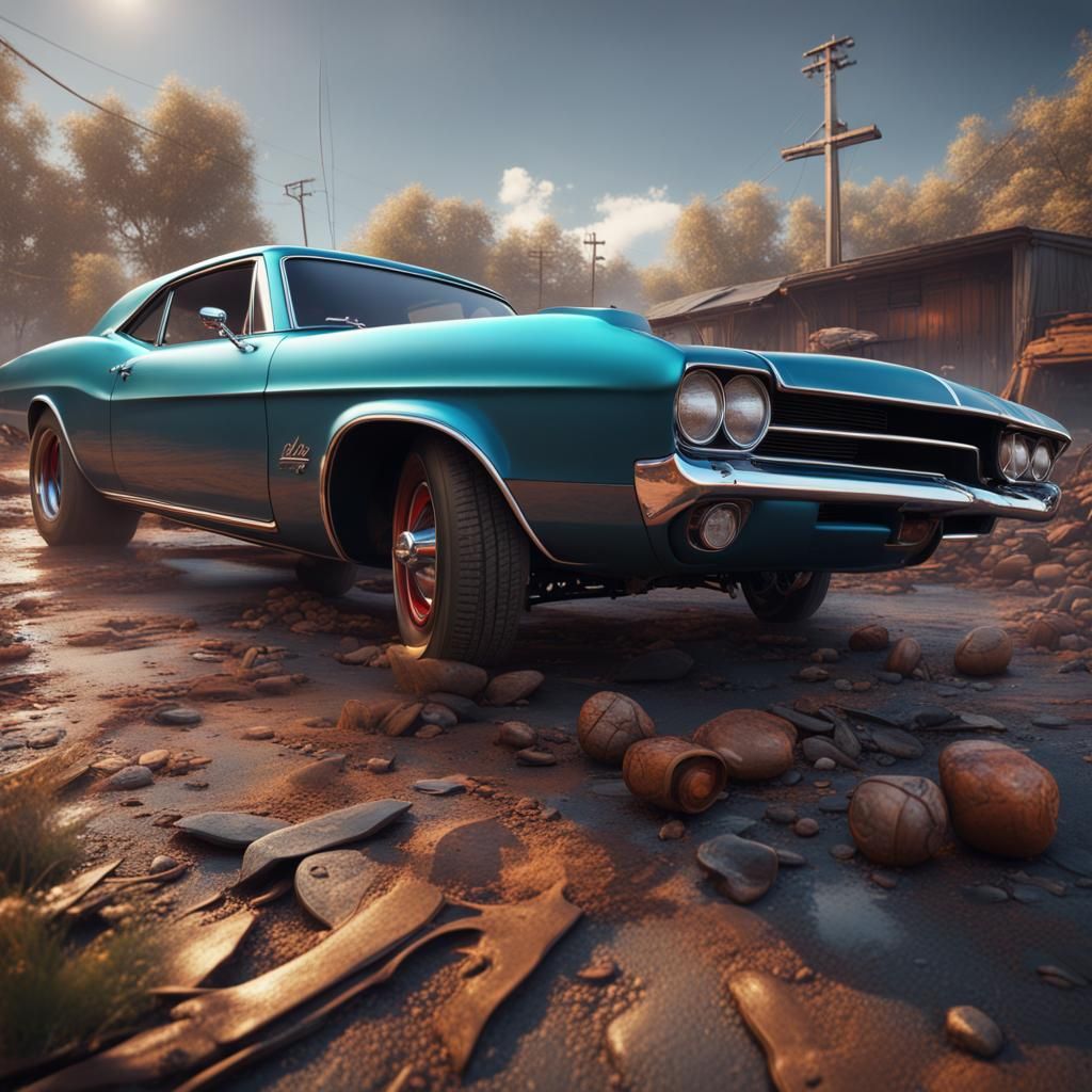 Detailed Matte Painting of Classic Muscle Cars