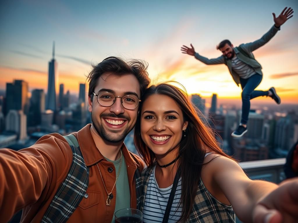 Candid Couple Selfie with Unexpected Guest