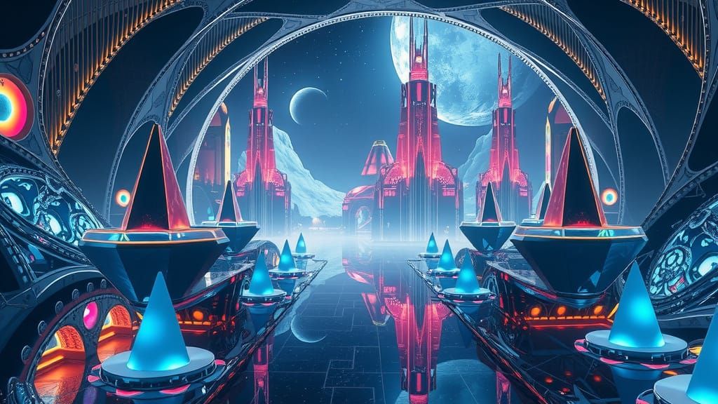 Ethereal Futuristic Cityscape Thrives on the Moon