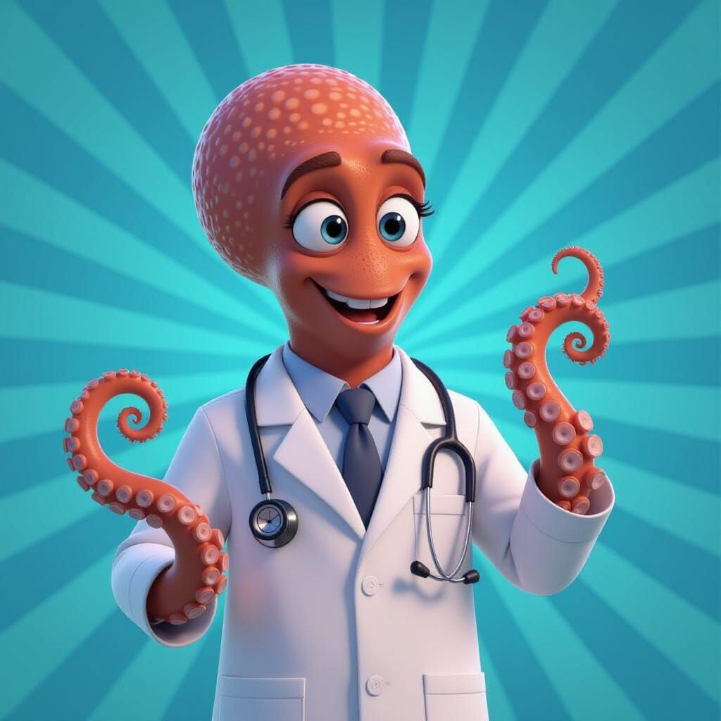 Doctor Octopus in Pixar-style 3D Rendering