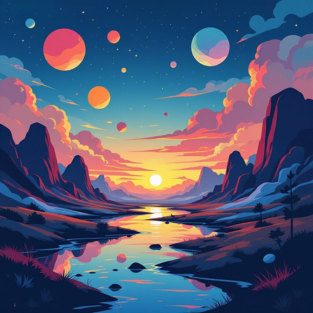 Surreal Dreamscape with Abstract Shapes and Patterns