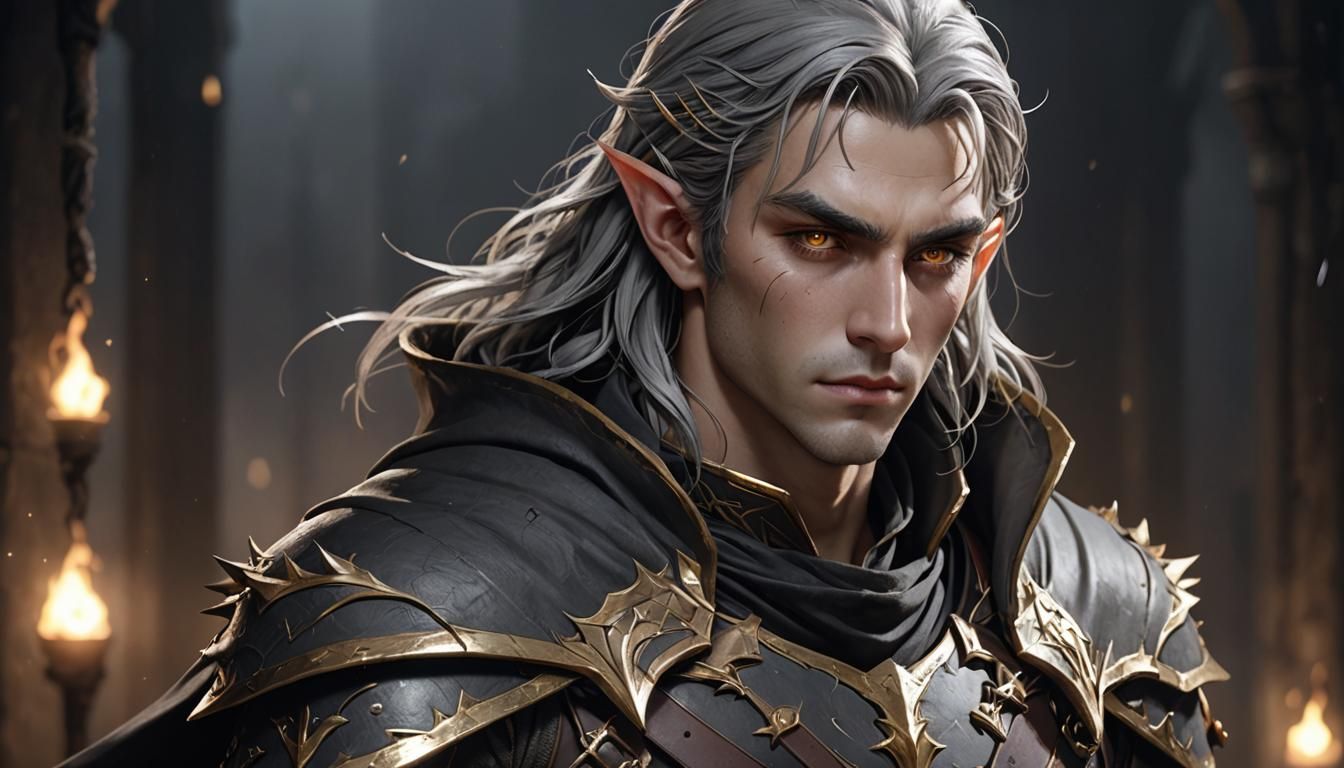 Anime Elf Warrior in Dark Room