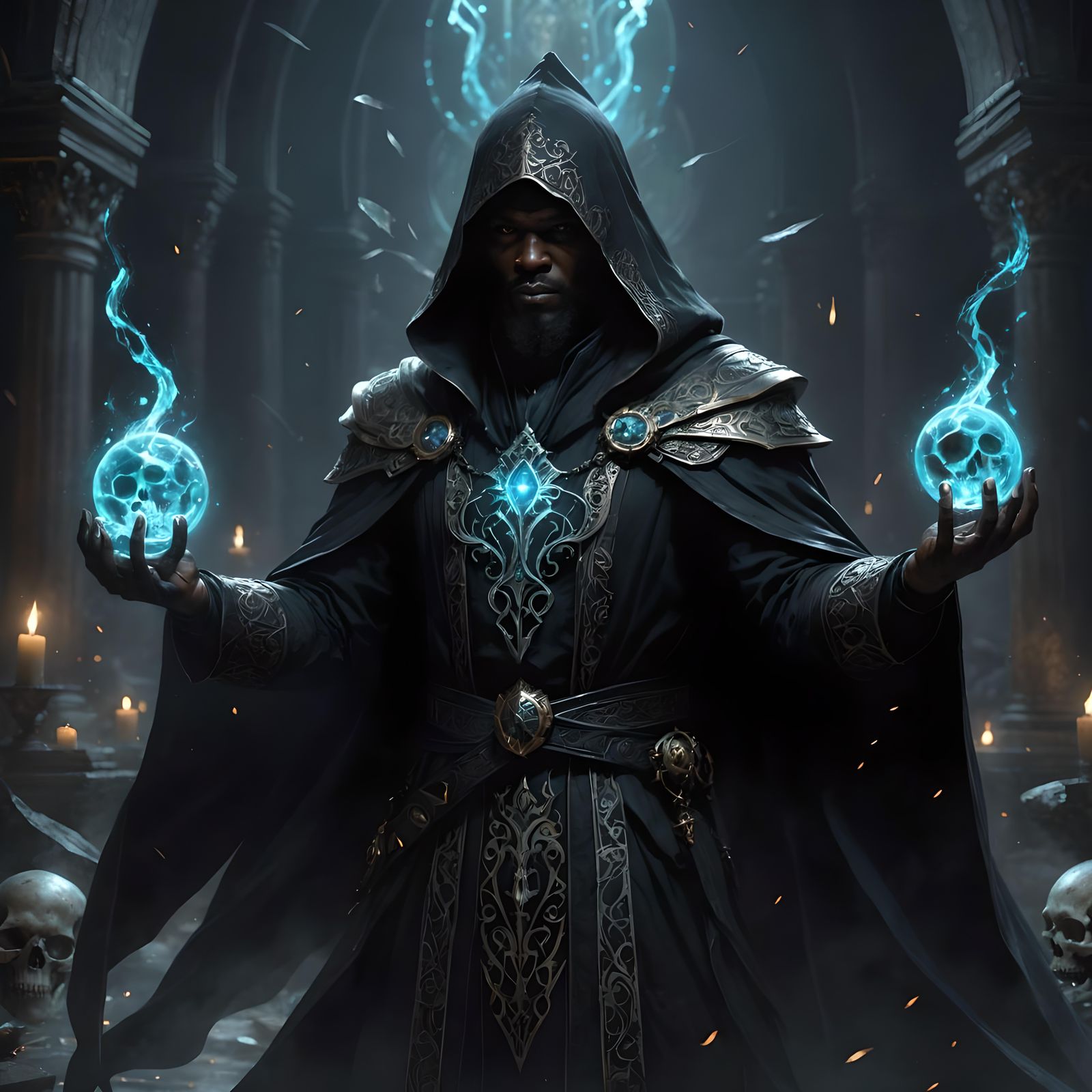 Bioluminescent Wizard in Renaissance Occult Style