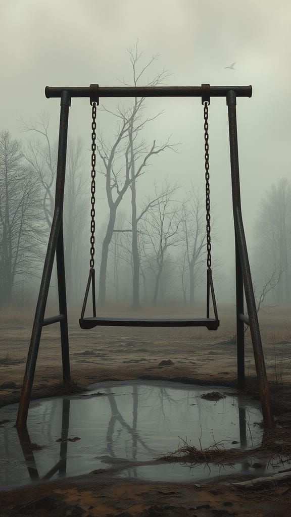 Melancholic Playground Scene in Oil Painting Style