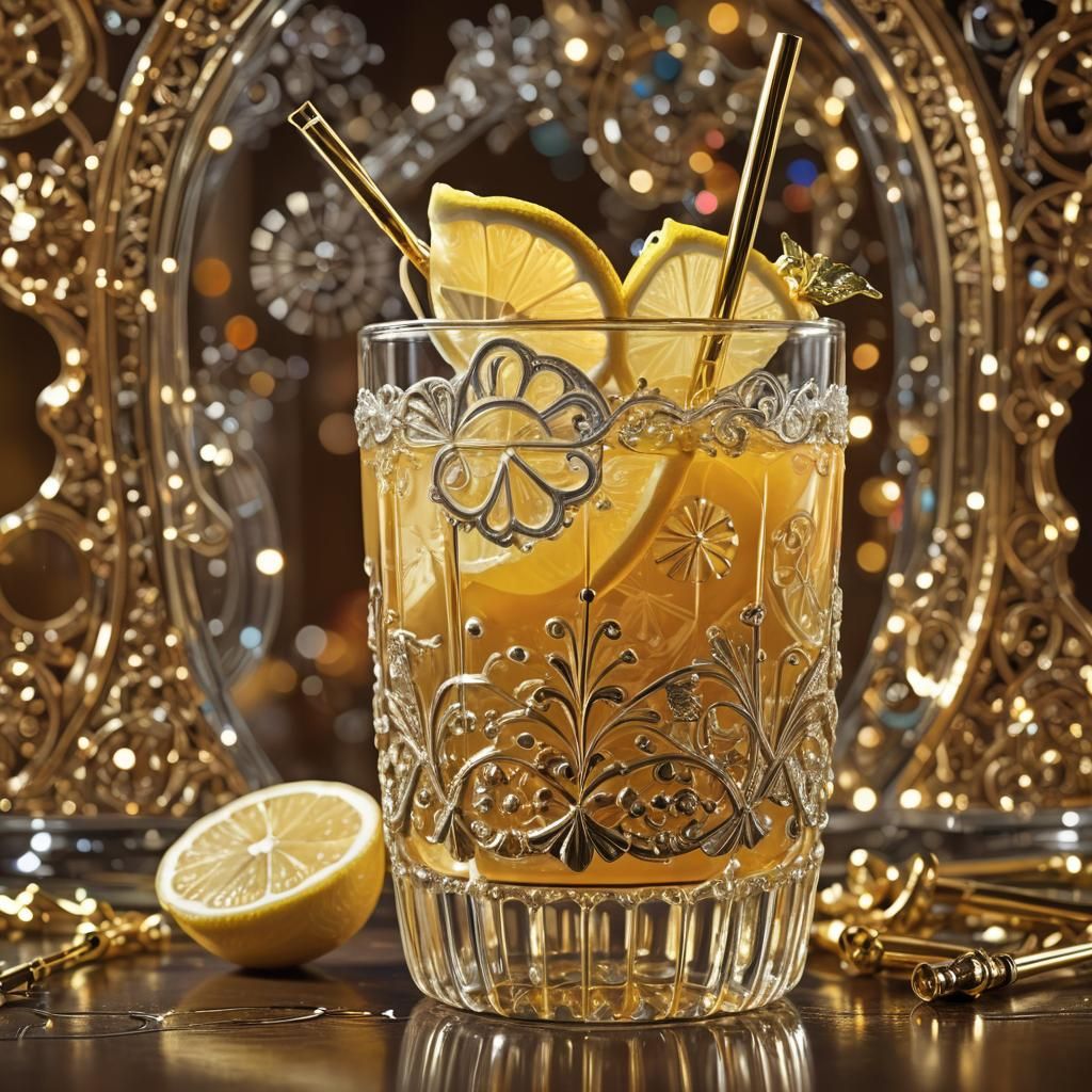 Luxury Juice Glass Still Life, Detailed Digital Art