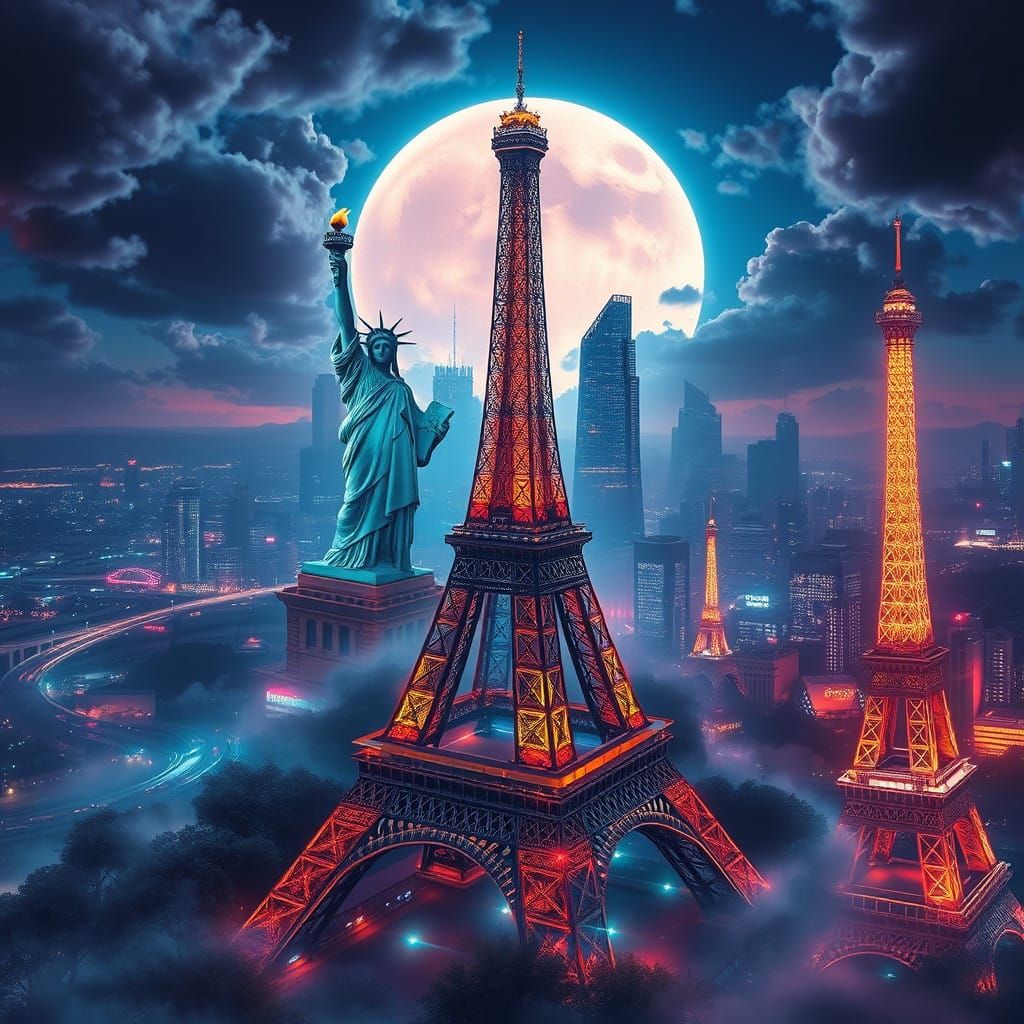 Majestic Futuristic Merging of Iconic Landmarks