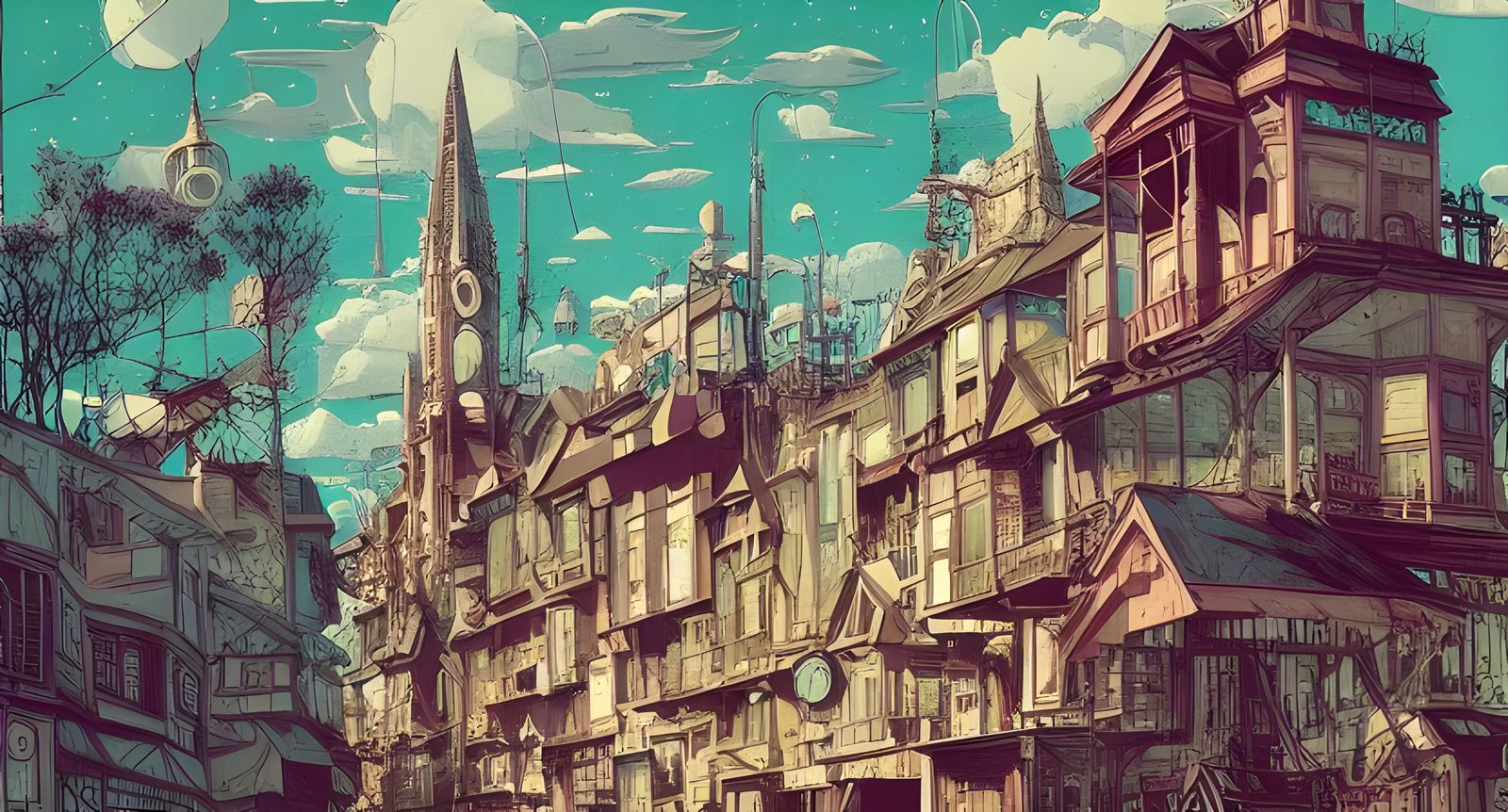 Hyperdetailed Matte Painting of a Cute Small Town