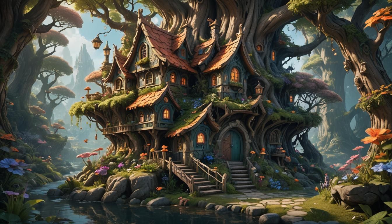 Fantastical Fairy House Detailed Matte Painting