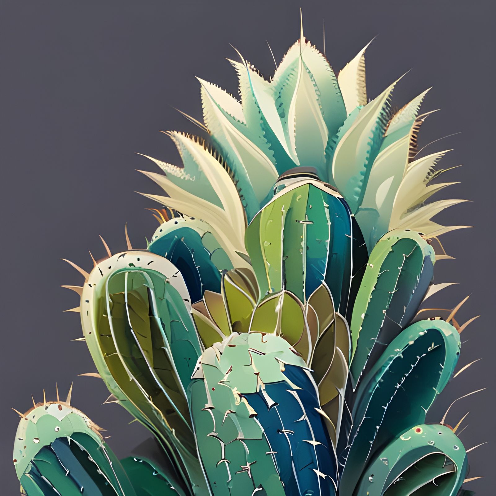 Abstract Cactus with Human Face in Complementary Colors