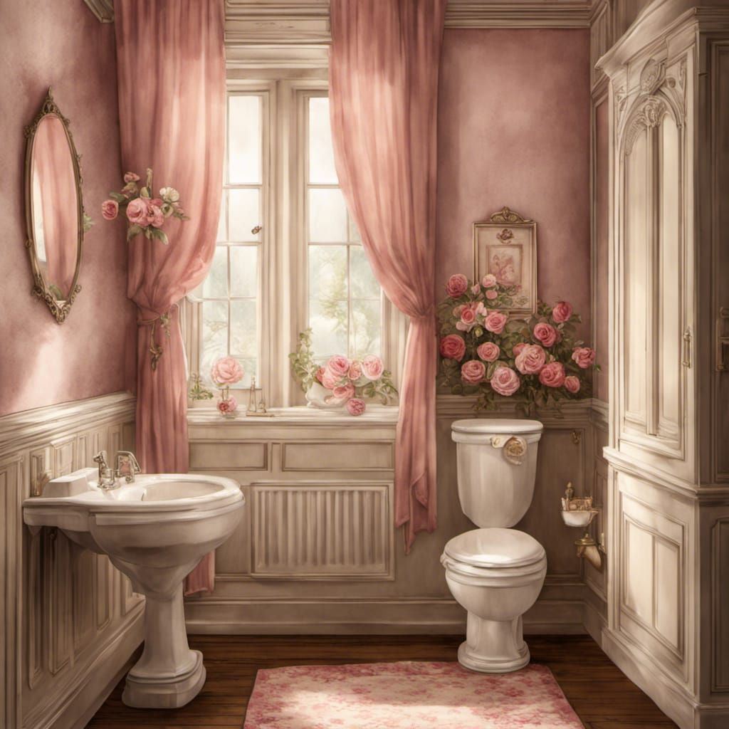 Victorian WC with Rose Porcelain: Watercolor Art