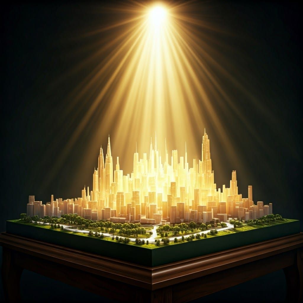 Cityscape Model Created from Beams of Light