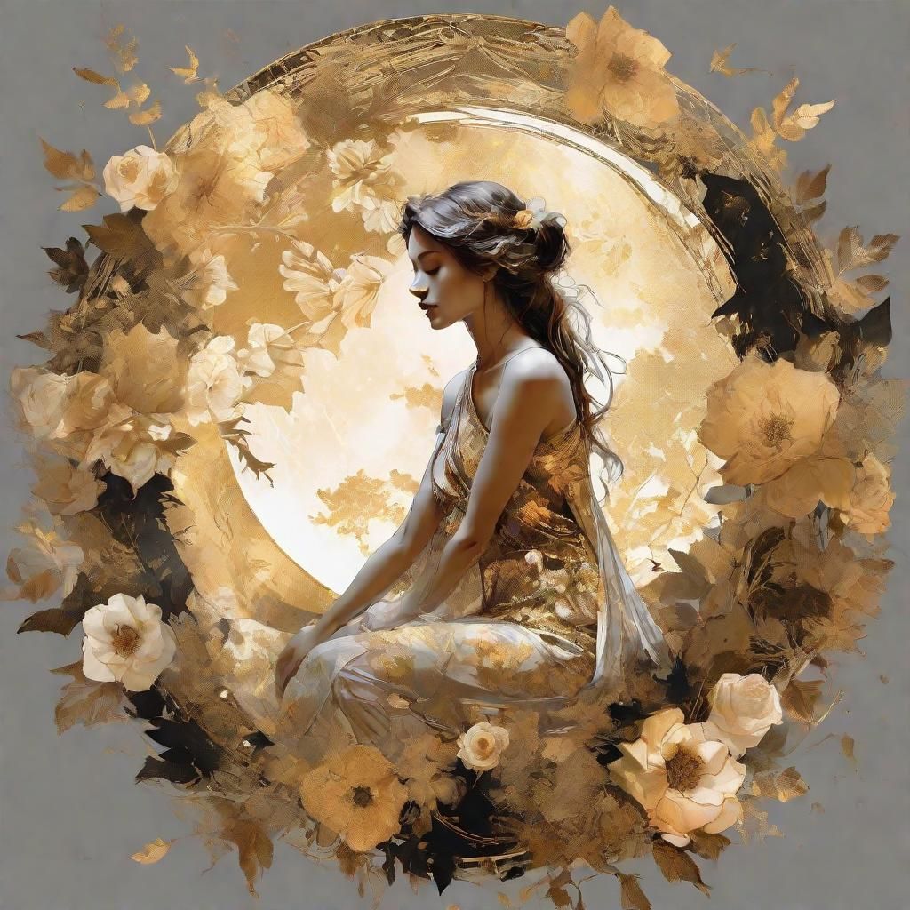 Woman in Crescent Moon: Magical Realism Digital Art