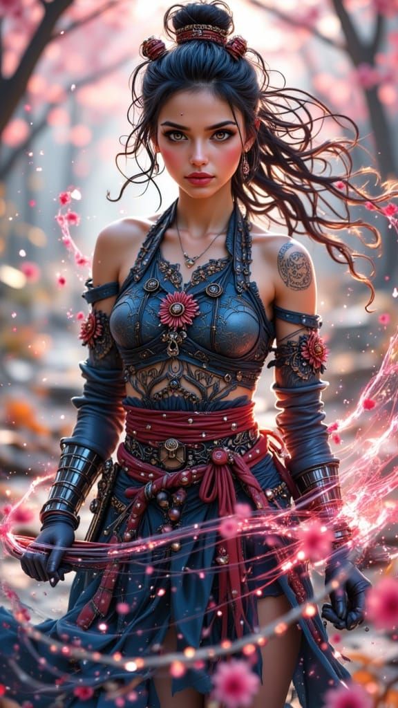 Anime Warrior Unleashes Power in Cherry Blossom Storm