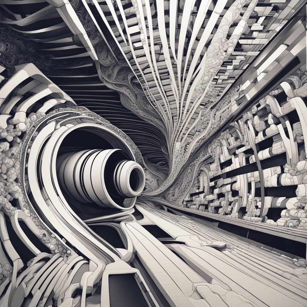 Techno Album Cover Art: Monorail in Abstract Fractal Style