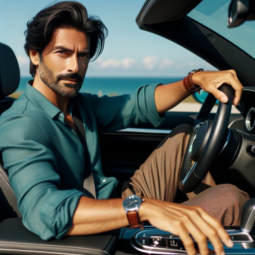 Turquoise Convertible Cruises Coastal Highway