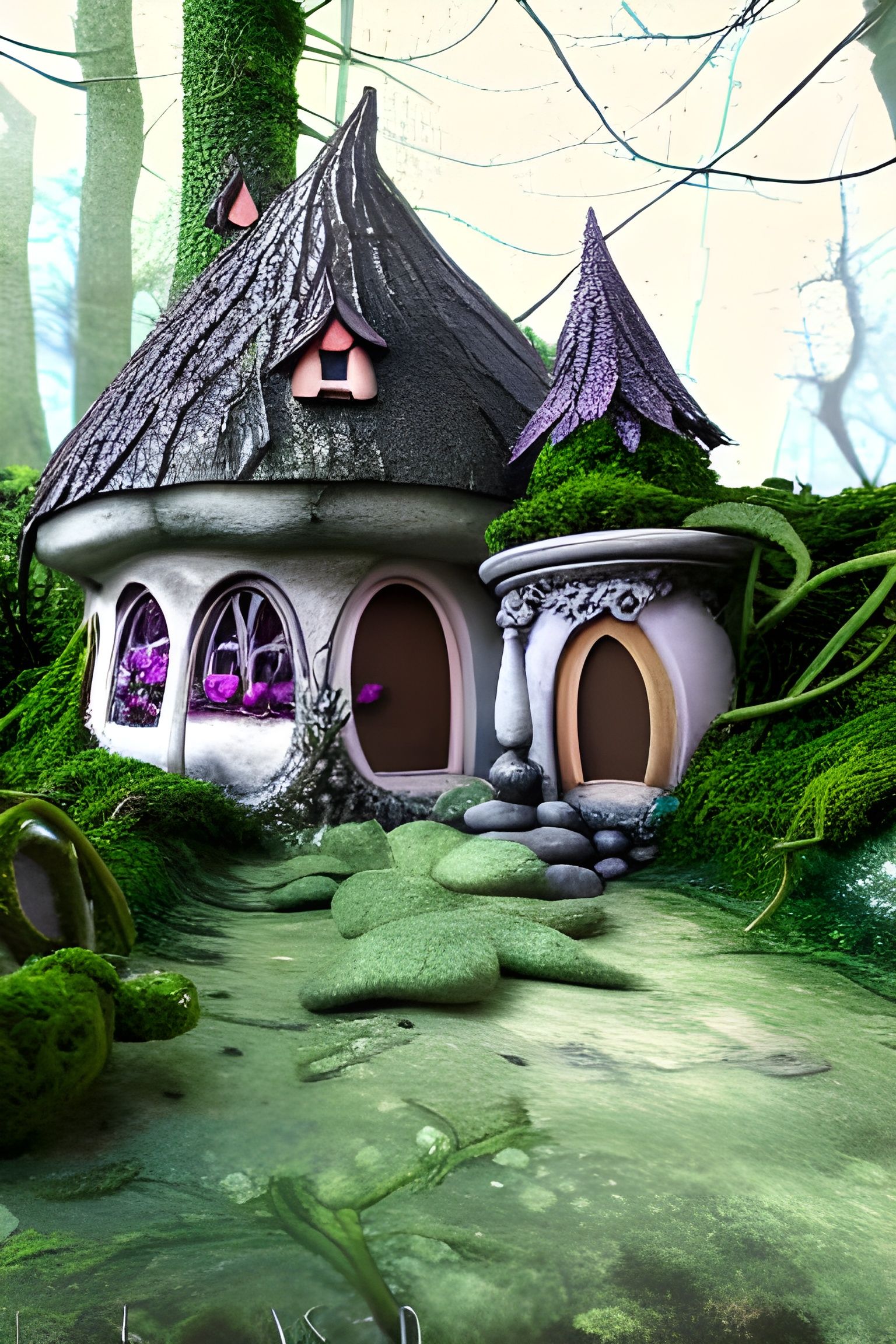 Enchanted Moss and Ivy Fairy House in Woodland