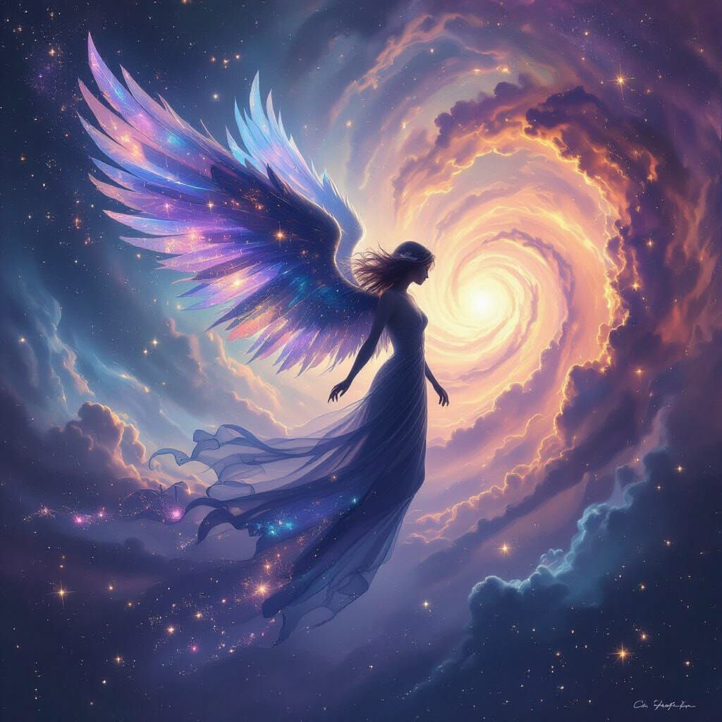 Celestial Angel Drifting Through Cosmic Void